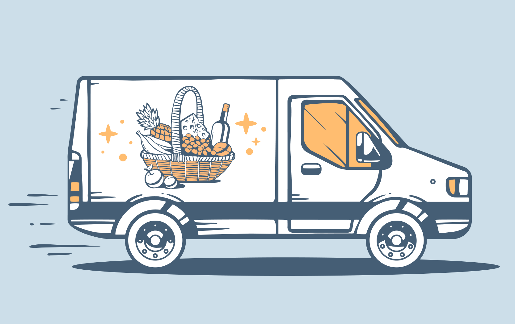 Illustration of a van on its way to deliver food