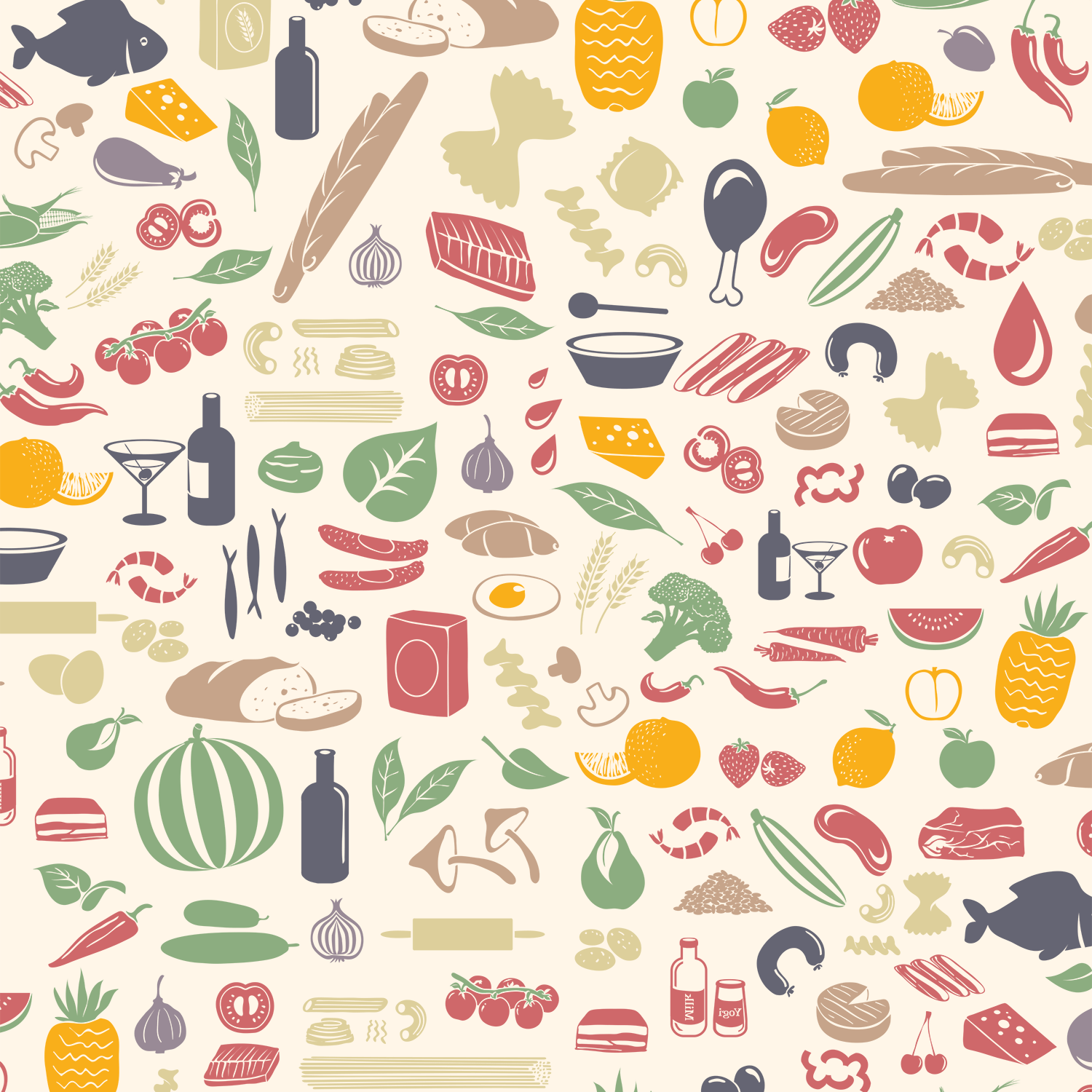 Collage of various illustrations of different foods