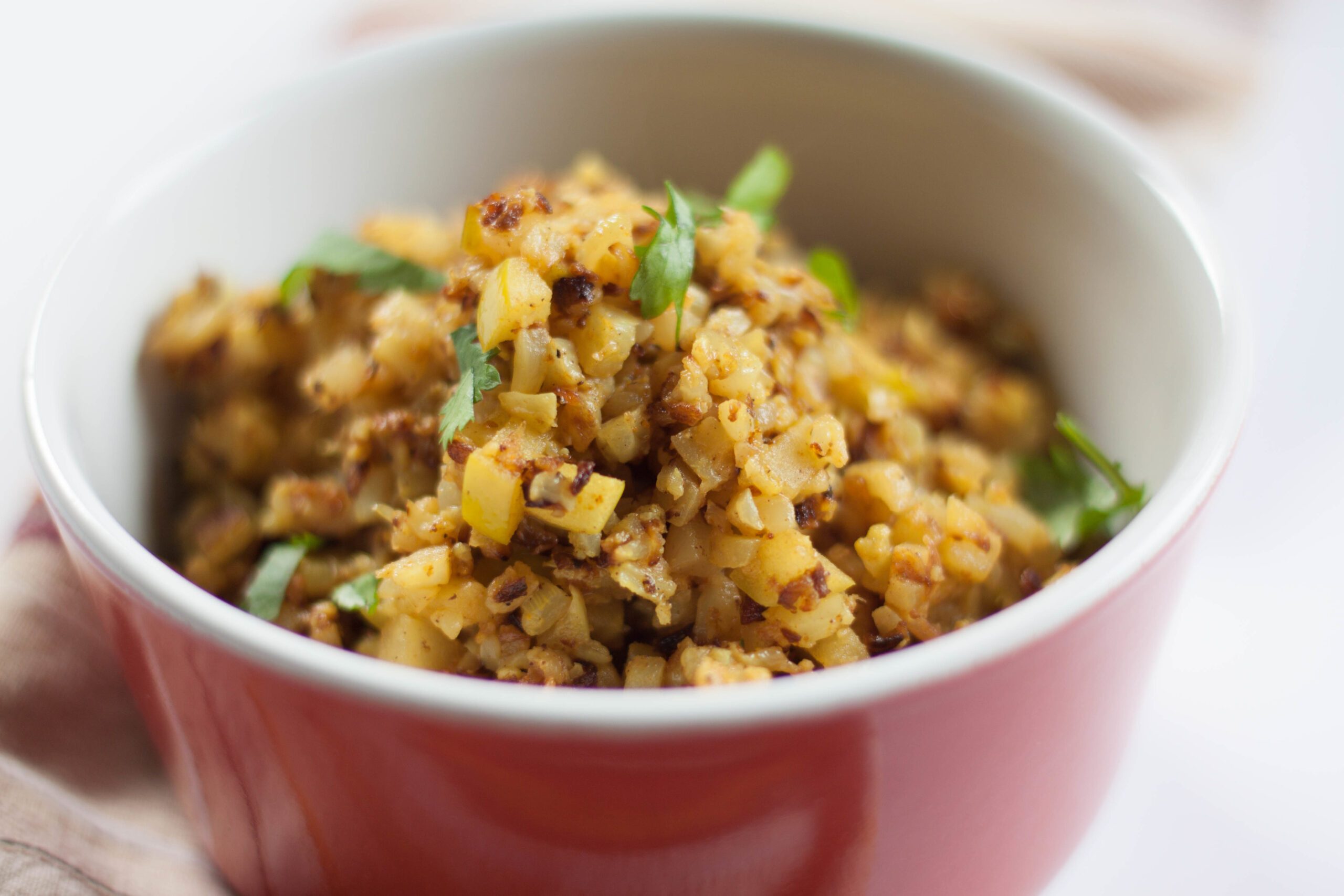 Cauliflower rice in a bowl