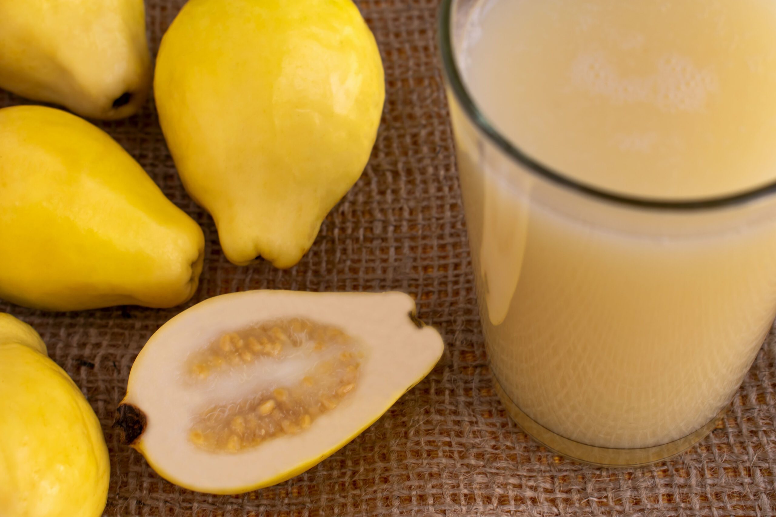 Fresh guava smoothie or juice in a glass