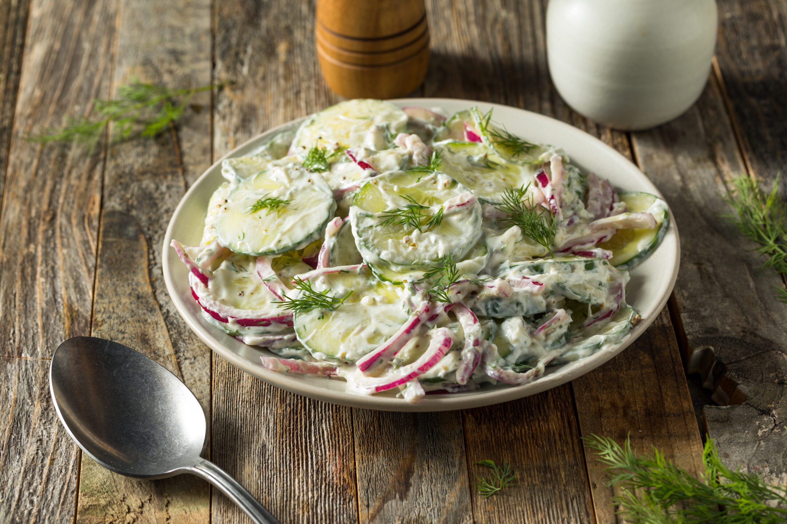 Homemade Greek yogurt cucumber salad with dill