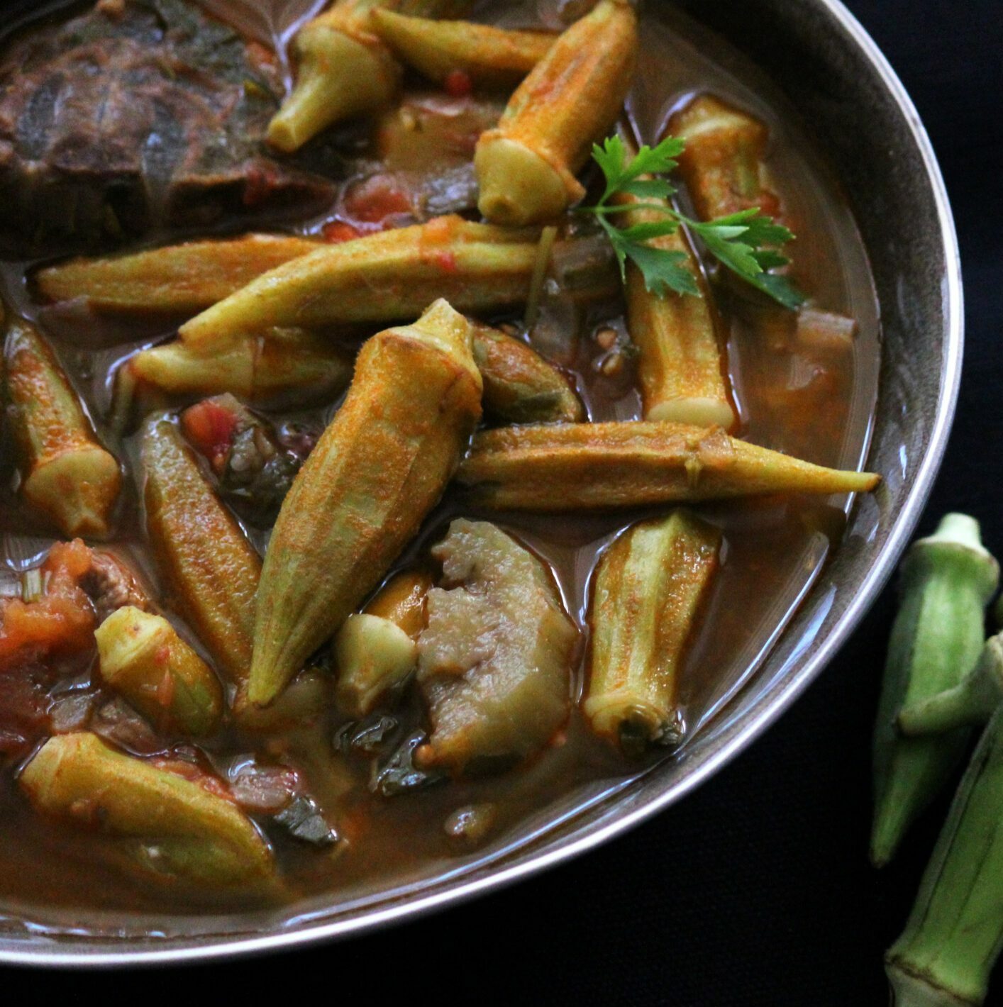 Soup with large pieces of okra