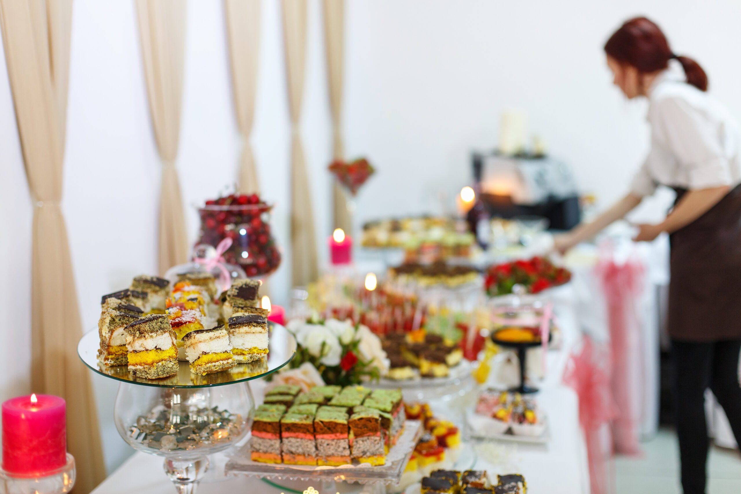 Different kinds of baked sweets at a buffet