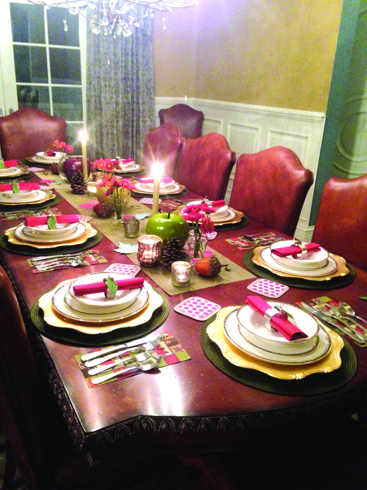 Long dining table set with beautifully organized plates