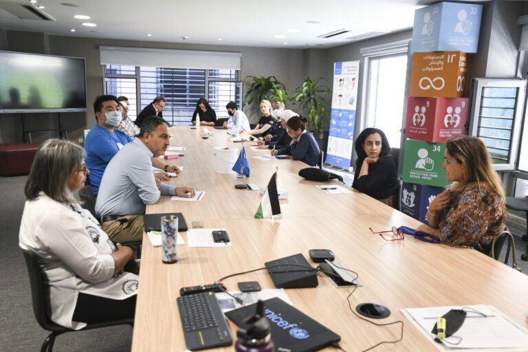 Prior to entering Jerash Camp, Asma Ahad, director of halal market development at IFANCA, and Saeed Hayek, PhD, quality manager and technical auditor at IFANCA – along with other members of the UNICEF delegation – were briefed about the history and services provided at the camp.